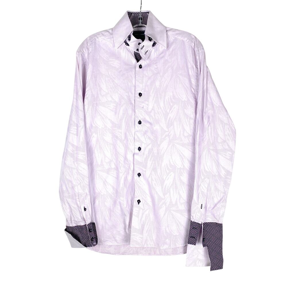 Max Lauren Oxford Collection Leaf Print Dress Shirt Men L 16-16.5 Purple Dapper